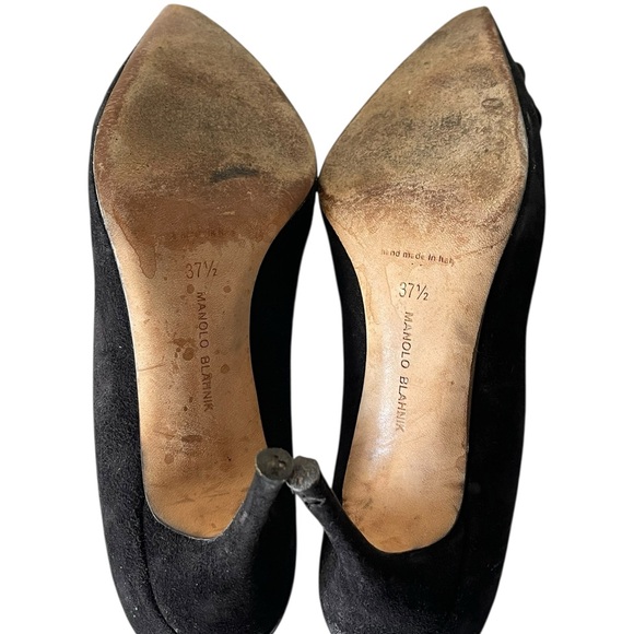 Manolo Blahnik• Black Suede Lisa Flower Pointed Toe Heels Pumps Sz:37.5/US:7 - Picture 7 of 8